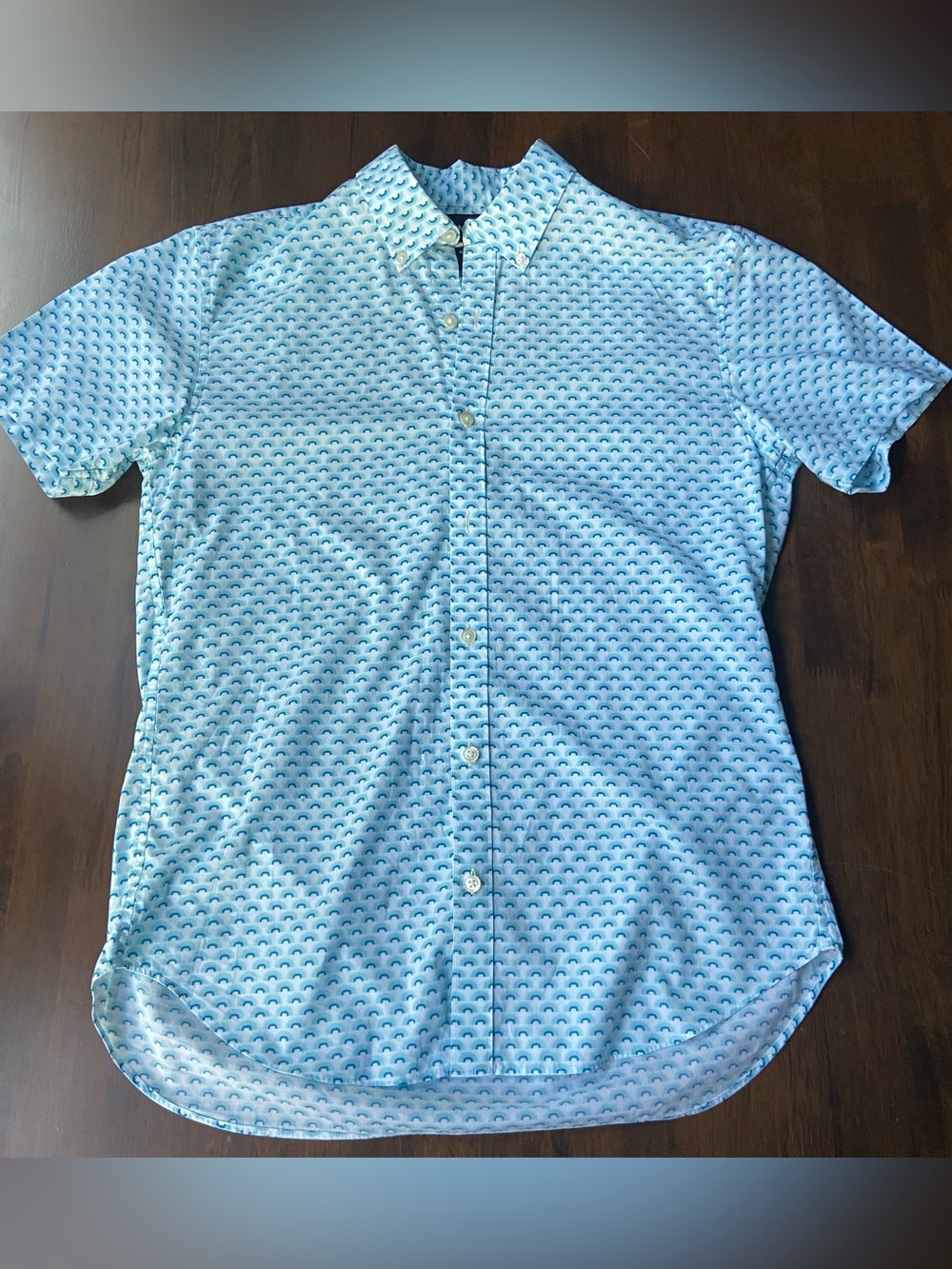 Bonobos Short Sleeve Button Down Shirt Mens Medium Slim Fit Blue Geometric Arch